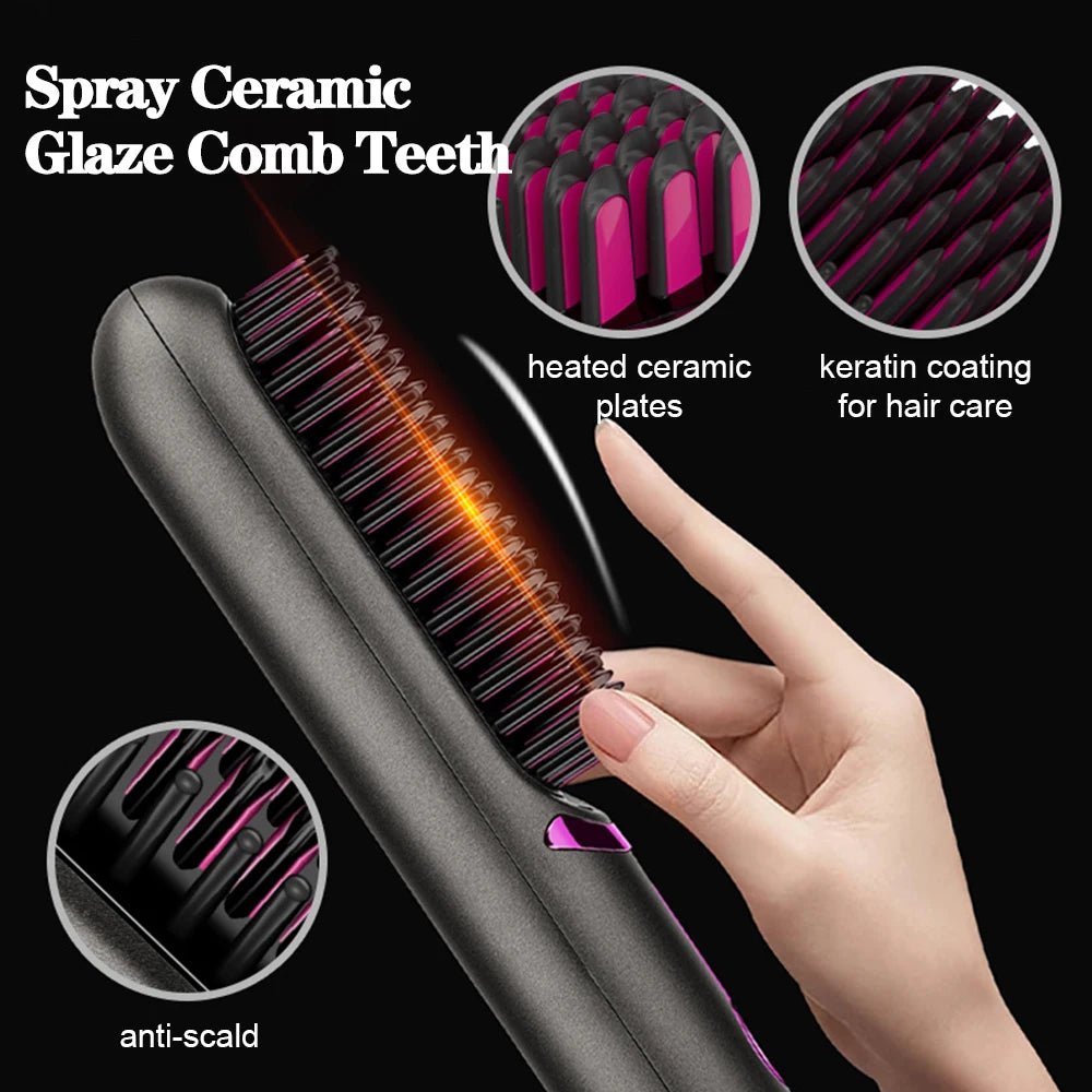 Electric Hair Brushes Cordless Hair Straightener Brush Portable Straightening Brush Negative Ions Hot Comb USB Charge